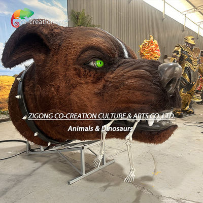 Tượng đầu chó bộ xương animatronic: Cơ chế phun khói & Hiển thị mắt xanh phát sáng